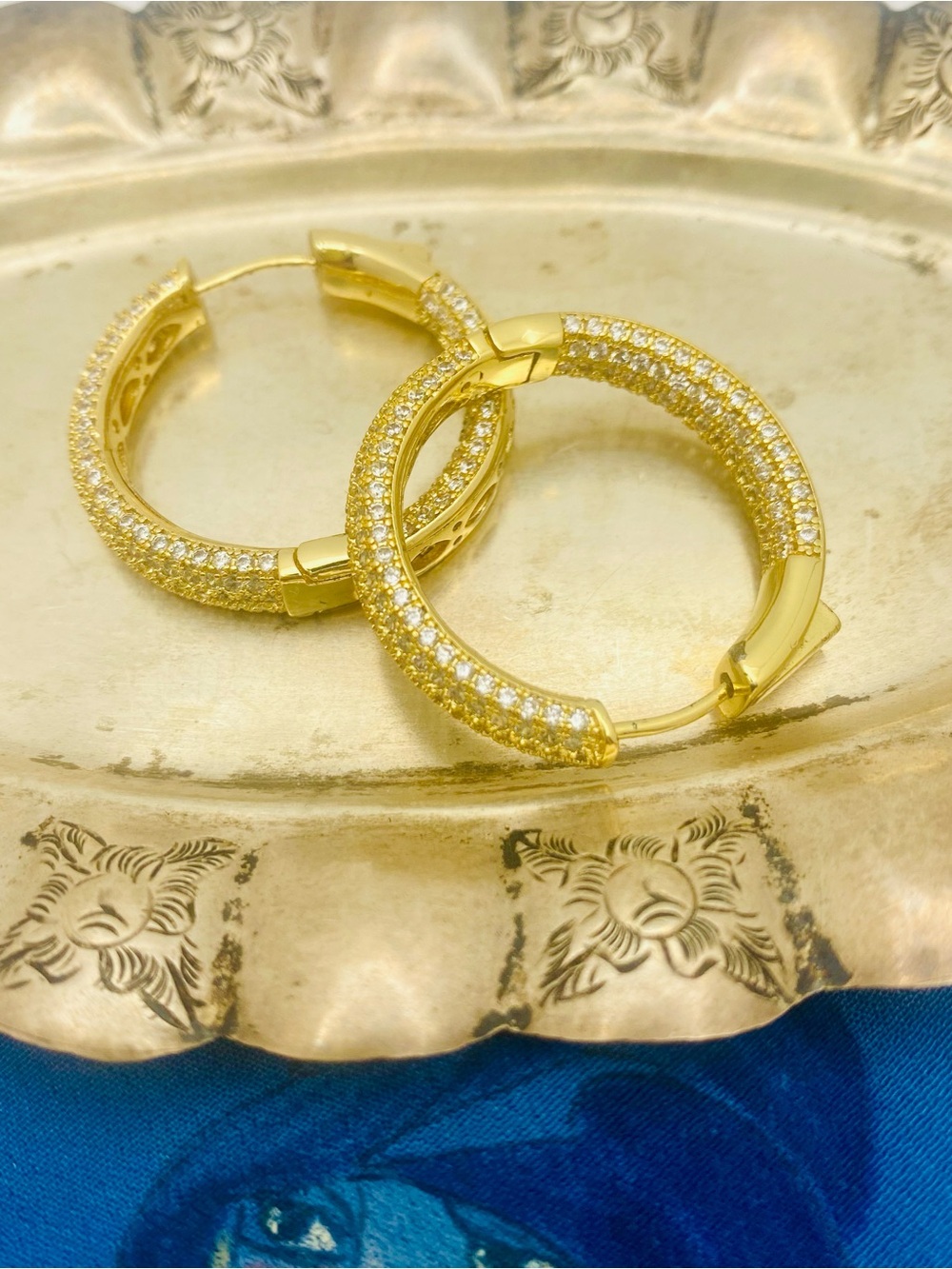 Stunning 1" Gold-Tone Iced Out Pave Hoop Earrings